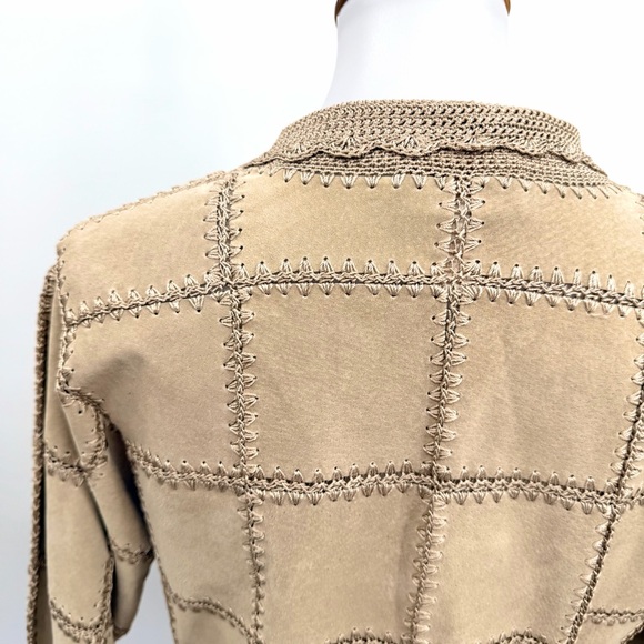 KROSHETTA BY PAPILLON Vintage Suede Crochet Patchwork Jacket Tan - Picture 4 of 10